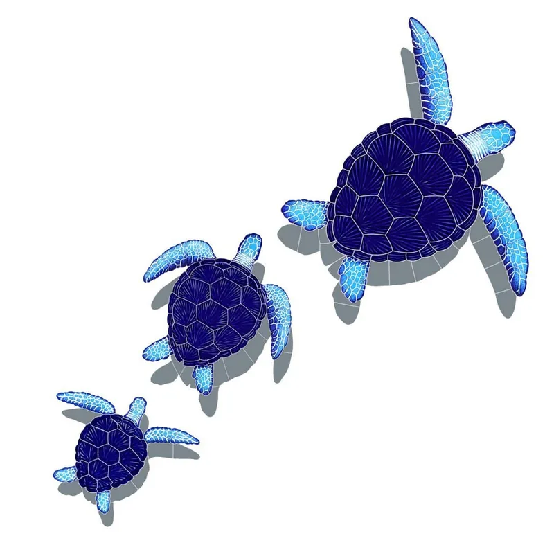 Loggerhead turtle group pool mosaic in blue