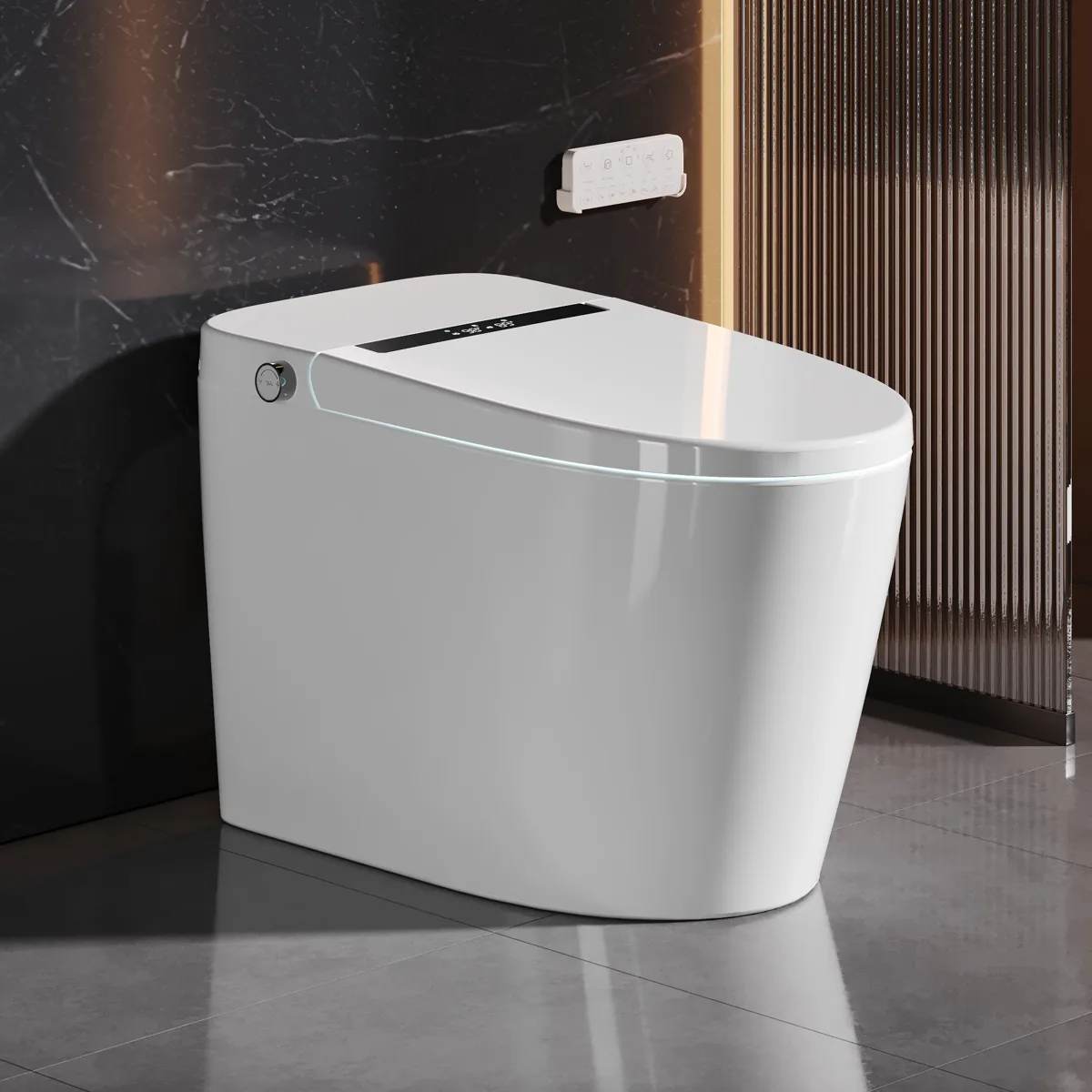 DeerValley DV-1S0159-V3 smart toilet in white beside a dark marble wall