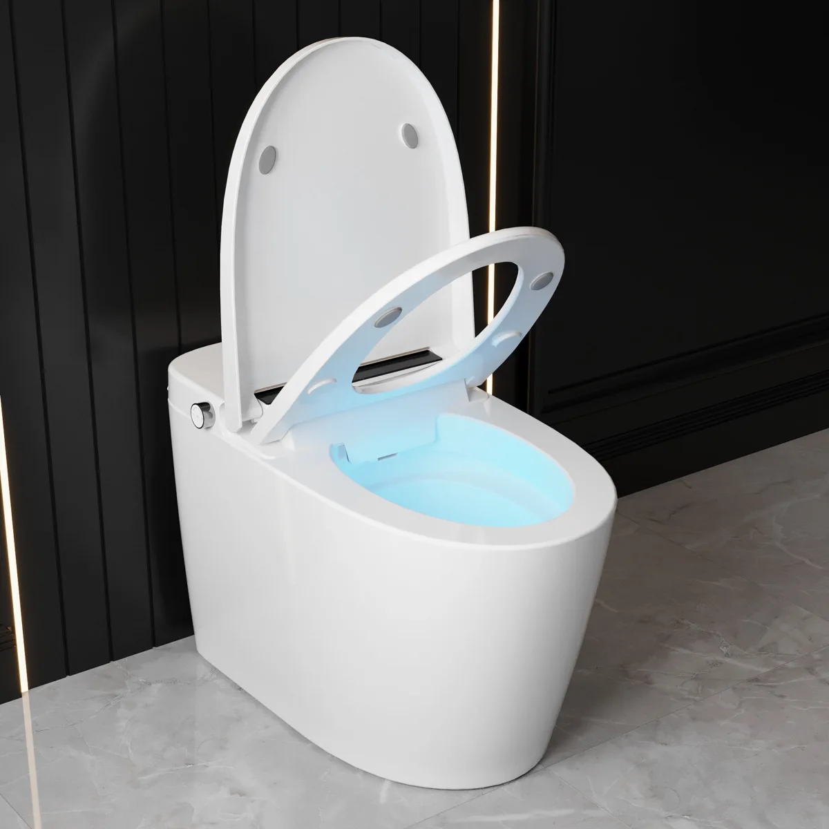 DeerValley DV-1S0159-V3 with the lid open and the bowl lit by its blue night light