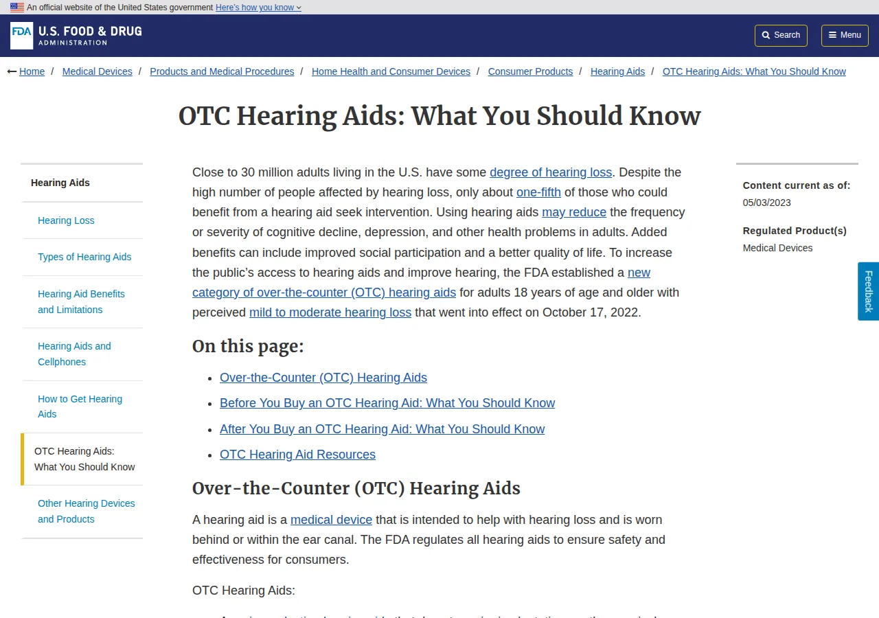 The FDA page OTC Hearing Aids: What You Should Know