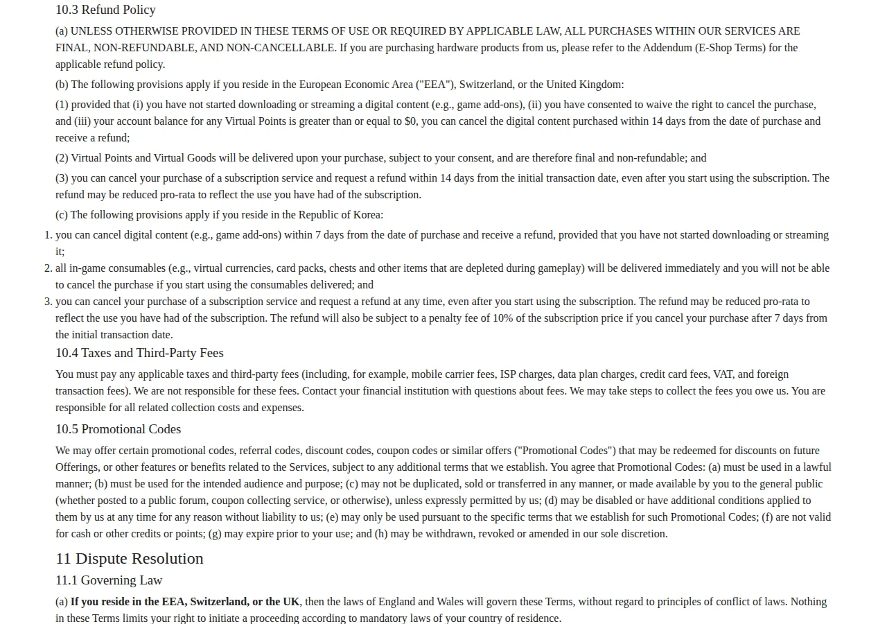 The GearUP user agreement section 10.3 Refund Policy stating purchases are final and non-refundable