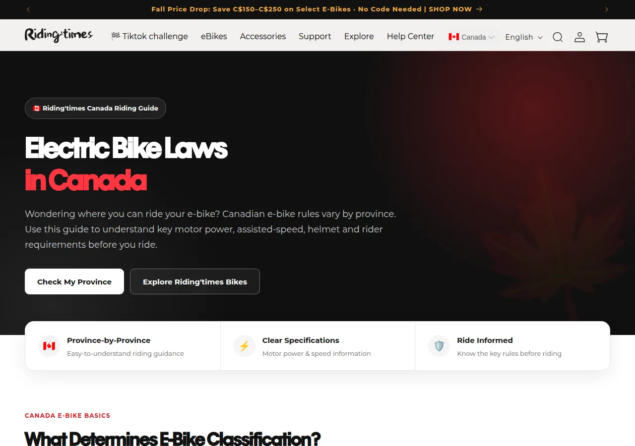 The Riding'times Electric Bike Laws in Canada guide page