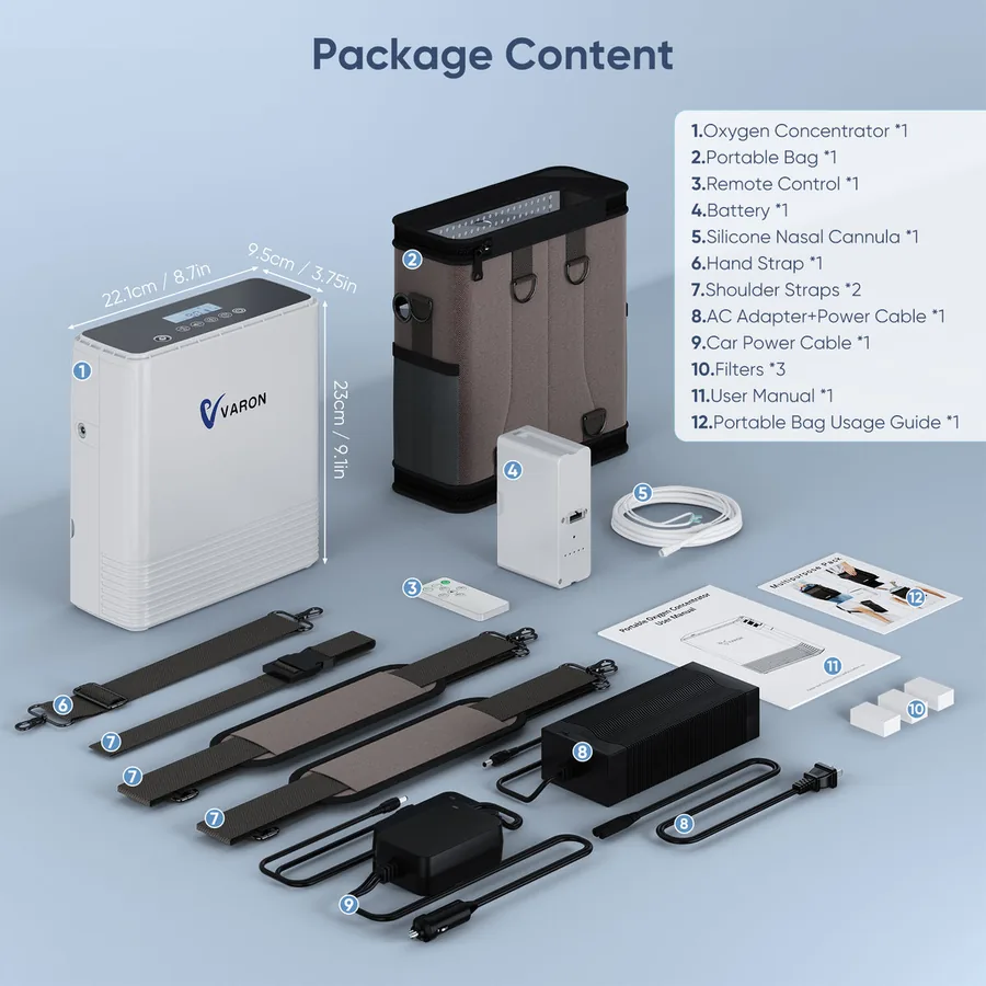 Varon VP-6 portable oxygen concentrator package contents